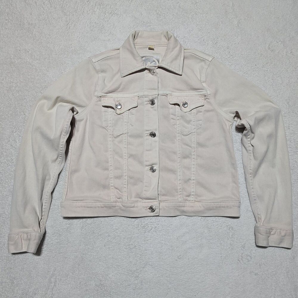Michael Kors Women's Size Medium Ivory Cotton Blend Button-Up Denim Jacket